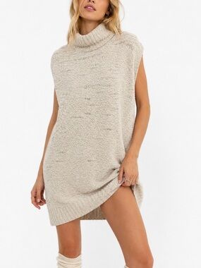 Free People Beach Cozy Up Tunic Sweater Dress Coastal Cover Up M Cotton Boho